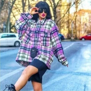 Zara wool blend plaid cocoon coat Large